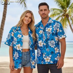 Corona Extra Hawaiian shirt with tropical hibiscus pattern perfect for beach and vacation wear
