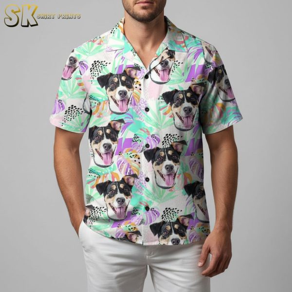 Dog Face Tropical Beach Hawaii Shirt - Short Sleeve Button Down Casual Summer Shirt