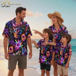 Custom Hawaiian bowling shirts collection showing multiple color variations of cat bowling design