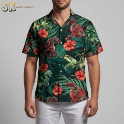 D and D Hawaiian shirt with dragon and hibiscus tropical fantasy design