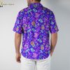 D&D Hawaiian shirt with purple background featuring fantasy creatures and tropical tiki elements