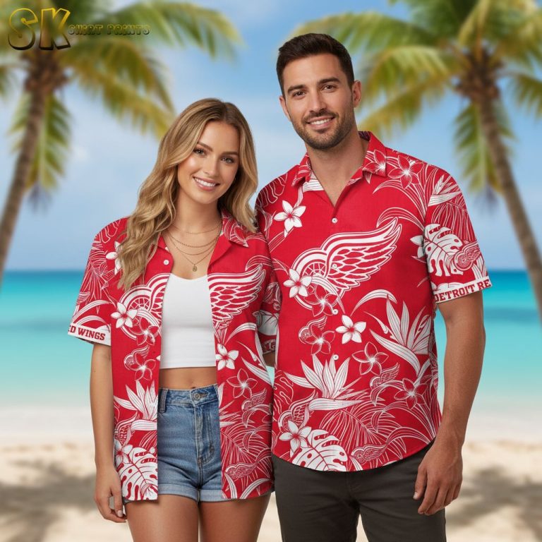 Detroit Red Wings Hawaiian Shirt – Red Tropical Hockey Fan Shirt with Wings Design