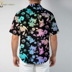 DND Hawaiian shirt in color 2 with fantasy dragon creatures and tropical flower patterns for tabletop gaming fans