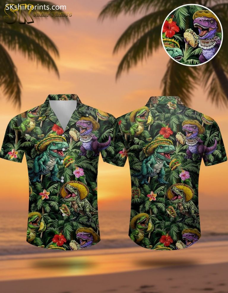 DnD Hawaiian Shirt: Dinosaur Sombrero Print Button-Up, Dungeons & Dragons Gift for Dungeon Masters