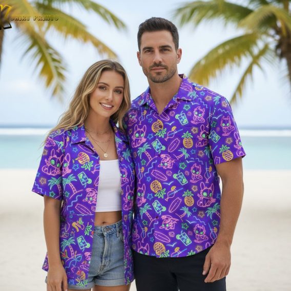 DND Hawaiian shirt with purple tropical print featuring fantasy gaming elements and tiki designs