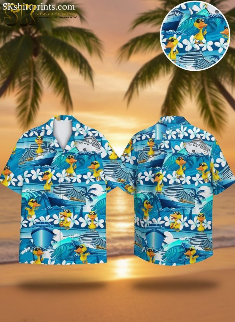 Donald Duck Hawaiian Shirt with Sunglasses and Cruise Ship Design – Men’s Button Up
