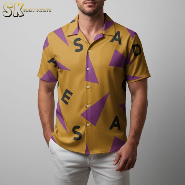 Master Roshi Dragon Ball Z Purple Geometric Pattern Button Up Hawaiian Shirt