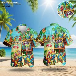 Flamingo Hawaiian shirt womens tropical button down with colorful parrots and margaritaville print