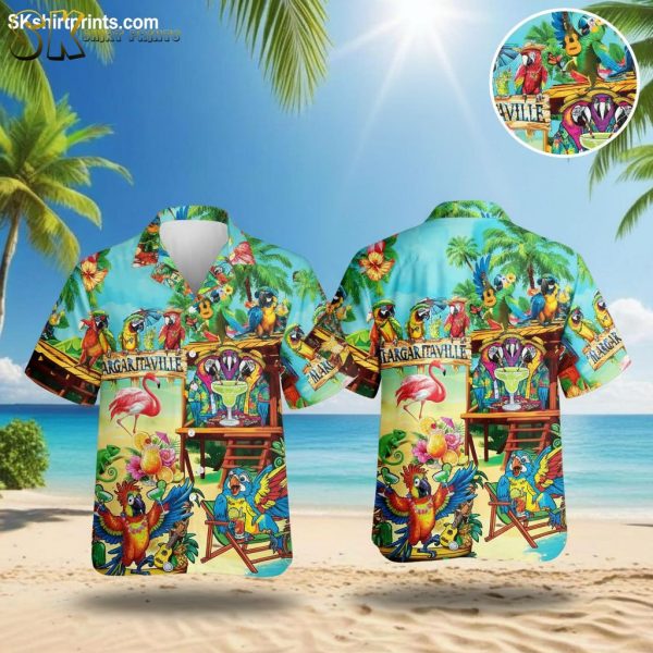 Margaritaville Flamingo Hawaiian Shirt for Women - Tropical Parrot Print Button Down Beach Shirt