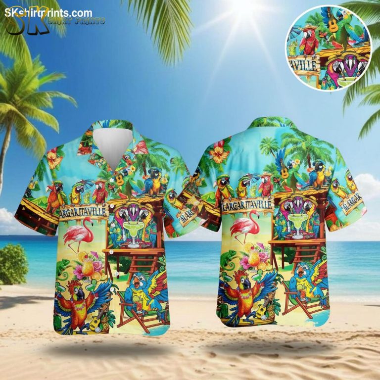 Margaritaville Flamingo Hawaiian Shirt for Women – Tropical Parrot Print Button Down Beach Shirt