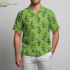 Green Hawaiian shirt for women displaying expressive pickle characters with faces in various poses