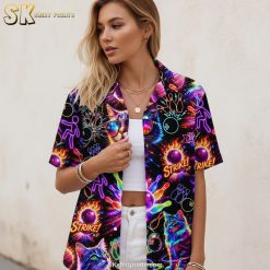 Hawaian bowling shirt product specifications showing fabric and design details