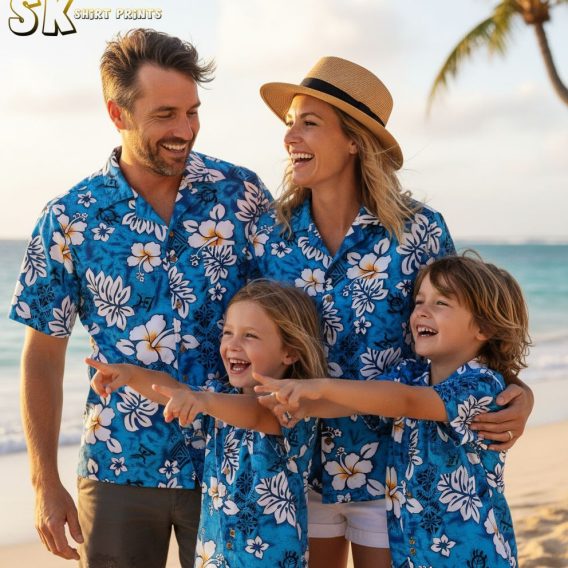 Hawaiian dirt shirt collection showcasing multiple tropical print variations and vintage-inspired designs