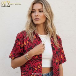 Hawaiian shirt black and red sizing specifications and measurement chart for online ordering