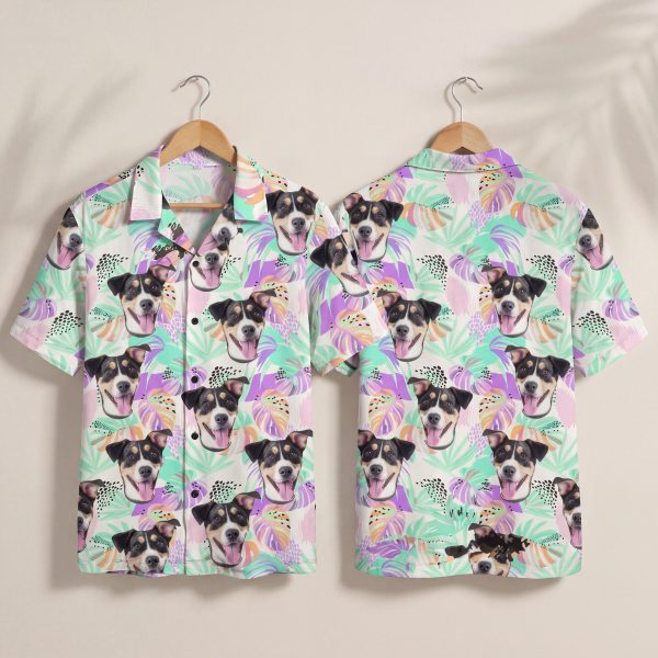 Dog Face Tropical Beach Hawaii Shirt - Short Sleeve Button Down Casual Summer Shirt