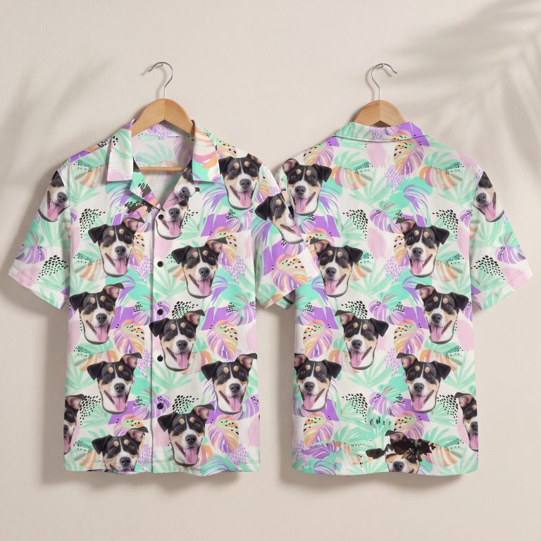 Dog Face Tropical Beach Hawaii Shirt – Short Sleeve Button Down Casual Summer Shirt