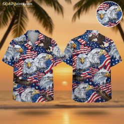 Independence Day Hawaiian shirt 2026 featuring bald eagles and American flag patriotic design