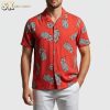 Magnum PI red shirt with tropical pineapple motifs on red background