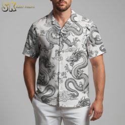 Master Roshi Hawaiian shirt with anime-inspired dragon designs and traditional Asian patterns