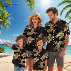 Master Roshi Hawaiian shirt collection featuring multiple dragon-themed designs inspired by Dragon Ball Z