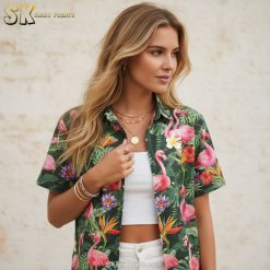 Mens flamingo Hawaiian shirt sizing specifications and product details
