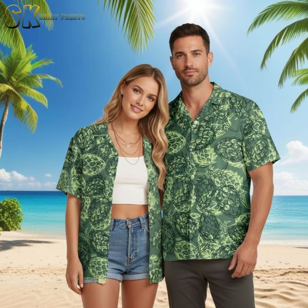 Lime Green Hawaiian Shirt with Artichoke Print - Tropical Button Down for Men and Women