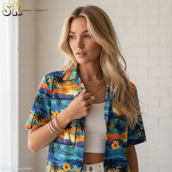 Mens Hawaiian casual shirts size chart and specifications showing fit details and measurements