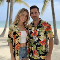 Mens vintage hawaiian shirt with colorful tropical floral pattern classic cut retro aloha wear