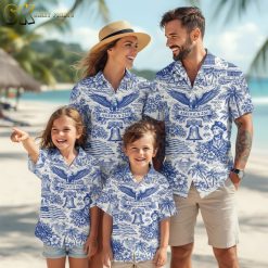 Patriotic hawaiian shirt 2026 collection showing all available colors of America 250 design with eagle, Liberty Bell and Capitol building