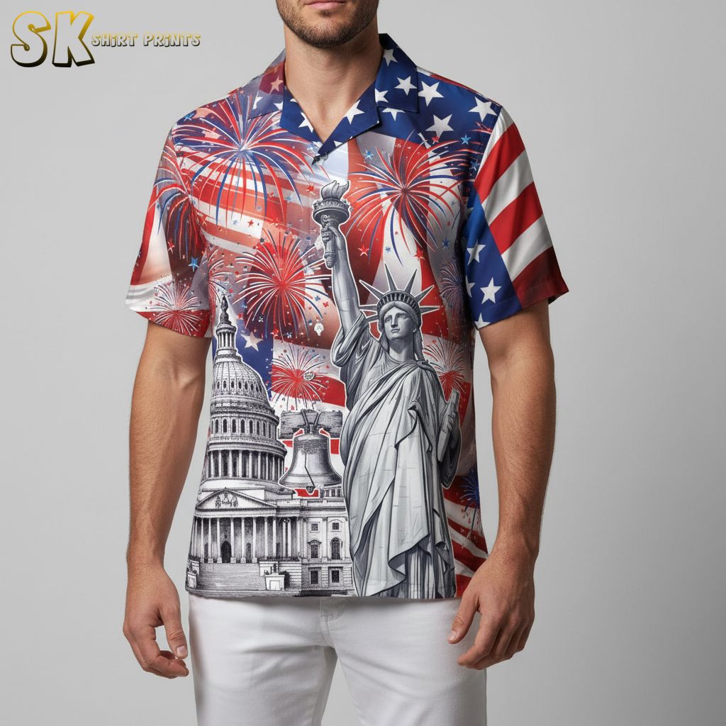 Patriotic Hawaiian shirt celebrating America 250 years with bald eagle and We the People text