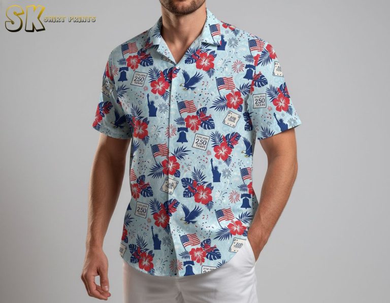 America 250th Anniversary Hawaiian Shirt – 1776-2026 Patriotic Aloha Shirt with Eagle & Statue of Liberty