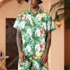 Personalized Hawaiian Shirts with puppies, green leaves, bananas, flowers