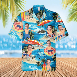 Personalized Hawaiian Shirts with faces, palm trees, flowers, and ocean