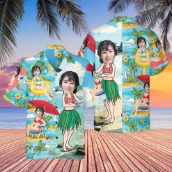 Personalized Hawaiian Shirts with faces, palm trees, flowers, and ocean
