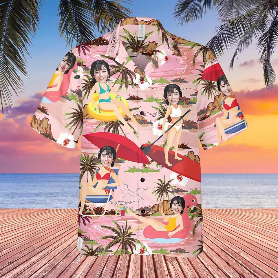 Personalized Hawaiian Shirts with faces, palm trees, flowers, and ocean