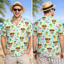 Personalized Hawaiian Shirts with pineapples, cocktails, flamingos, sunset, face