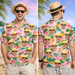 Personalized Hawaiian Shirts with pineapples, cocktails, flamingos, sunset, face