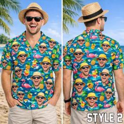 Personalized Hawaiian Shirts with pineapples, cocktails, flamingos, sunset, face