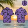 Purple aloha shirt featuring black snakes intertwined with hibiscus flowers and tropical leaves