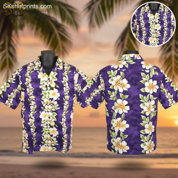 Purple Tropical Shirt with White Hibiscus Floral Print - Men's Hawaiian Aloha Shirt