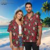 Person wearing Red Sox aloha shirt with red roses pattern, styled for casual summer outfit