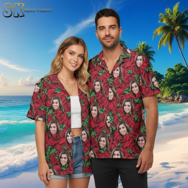 Red Sox Hawaiian Shirt with Roses and Faces Design - Boston Baseball Aloha Shirt