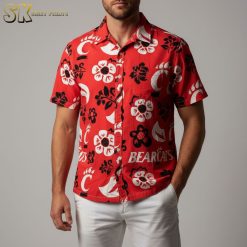 Reyn Spooner style Cincinnati Reds Hawaiian shirt displaying red background with white floral motifs