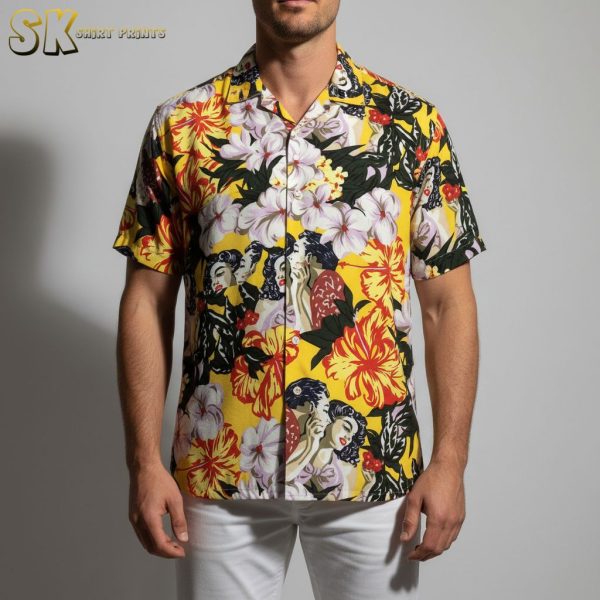 Pin-Up Girl Vintage Hawaiian Shirt Retro Aloha Tropical Floral Print - Men's Button Down