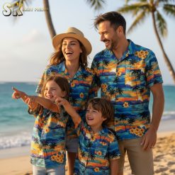 Summer vacation shirts collection showcasing multiple tropical Hawaiian print shirt styles and colors