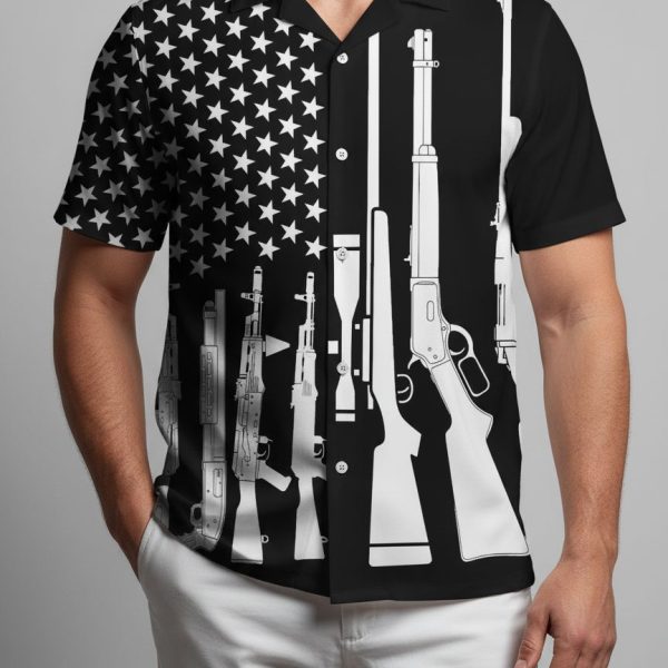 US Navy Hawaiian Shirt - Black Flag Stars & Firearms Silhouette Print
