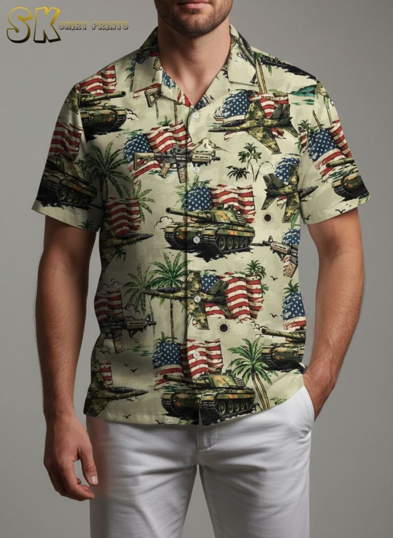 Military Tactical Hawaiian Shirts with Guns – Tank Fighter Jet Print