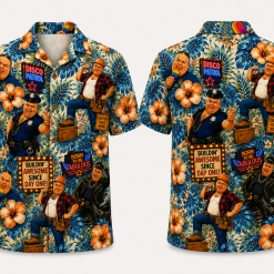 Disco Patrol Hawaiian Shirt - Retro Construction Worker & Biker Design