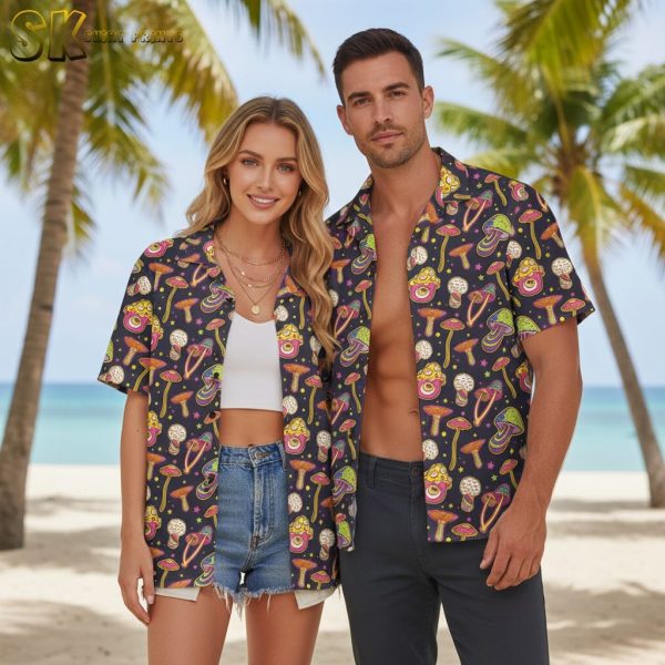 Psychedelic Mushroom Trippy Hawaiian Shirt for Men - Colorful Retro Weird Hawaiian Shirt