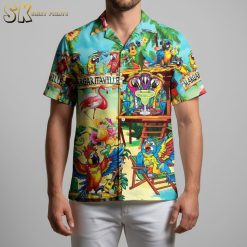 Tropical flamingo shirt women summer casual with vibrant parrot and guitar print